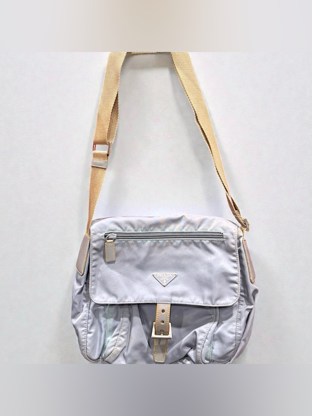 Prada Y2K Vintage Nylon Vela Sport Crossbody Icy Blue BT8994 + Authenticity Card